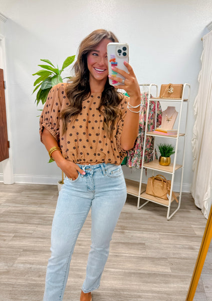Polka Dot Short Dolman Sleeve Top