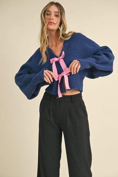 Bow-Front Crop Cardigan Sweater