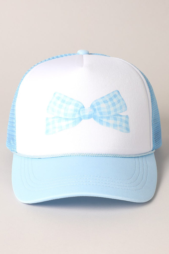 Checkered Bow Print Foam Mesh Back Trucker Hat