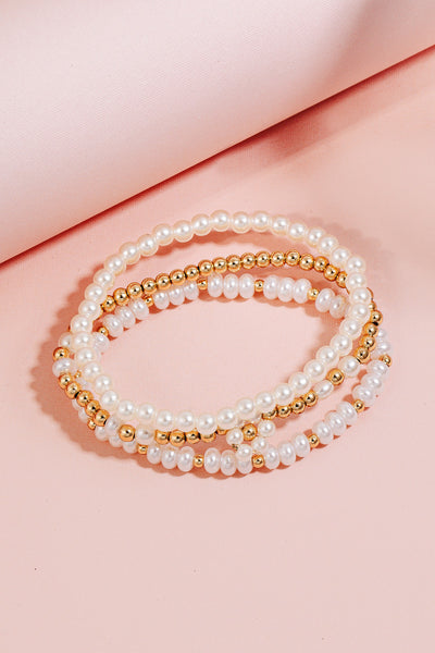 Pearl And Metallic Beaded Bracelet Set