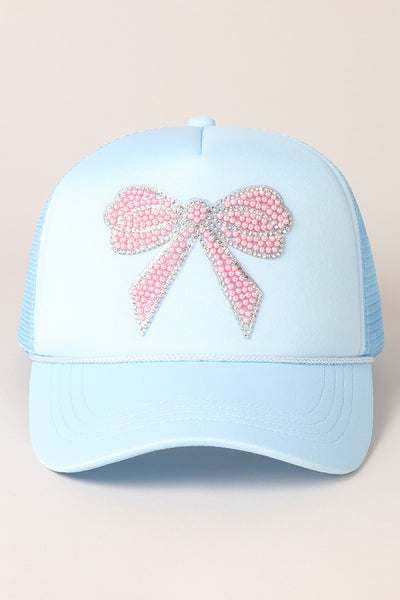 Rhinestone Bow Patch Foam Mesh Back Trucker Hat