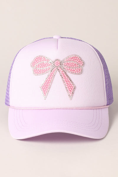 Rhinestone Bow Patch Foam Mesh Back Trucker Hat