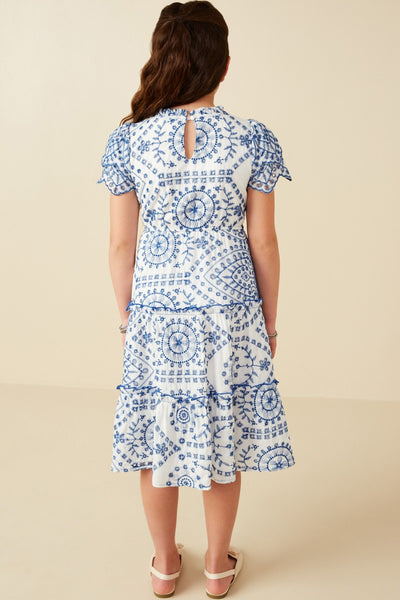 Girls Eyelet Lace Scallop Sleeve Midi Dress