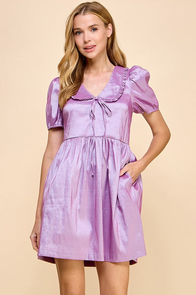 Shiny Baby Doll V-Neck Dress