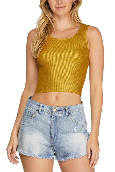 Game Day Metallic Ribbed Sweater Tank Top