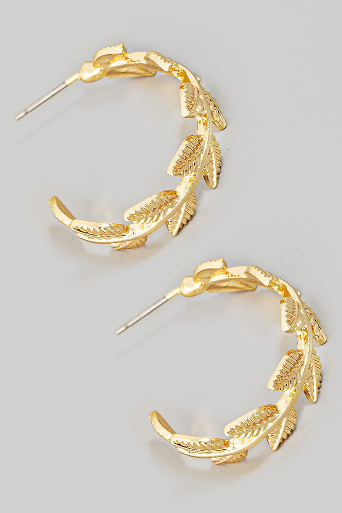 Metallic Leaf Hoop Earrings