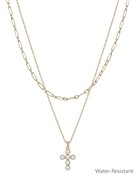 2 Layered Pearl Cross 16"-18" Necklace