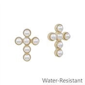 Pearl Beaded and Cross Shaped .5" Stud Earring