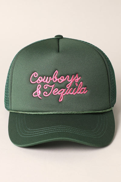 Cowboys&Tequila Embroidery Mesh Back Trucker Hat