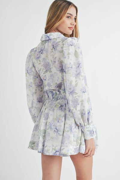Floral Button Down Blouse & Mini Skirt Set