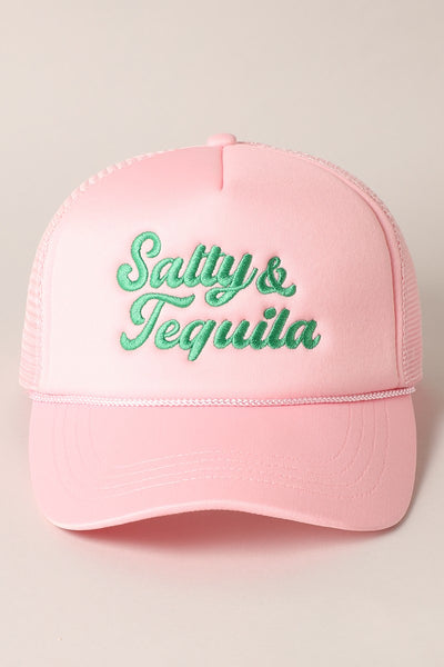 Salty & Tequila Text Embroidery Mesh Trucker Hat