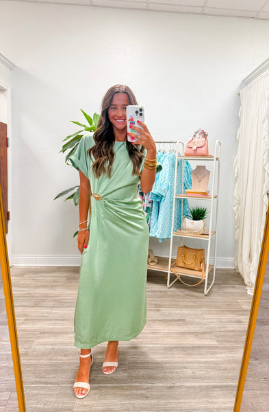 Gathered Metal Trim Midi Dress