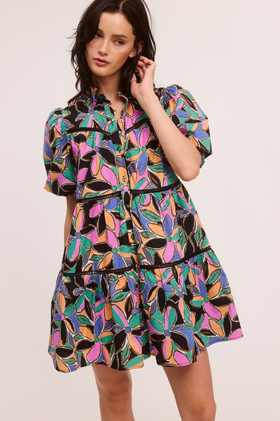 Printed Poplin Button Down Mini Dress