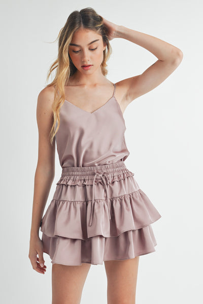 Satin Cami & Tiered Ruffle Mini Skirt Set