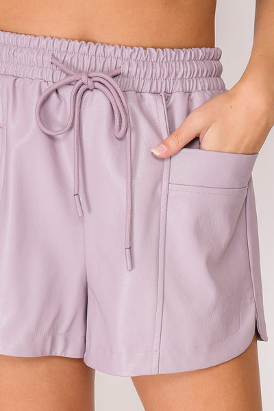 Elastic Waistband Faux Leather Short