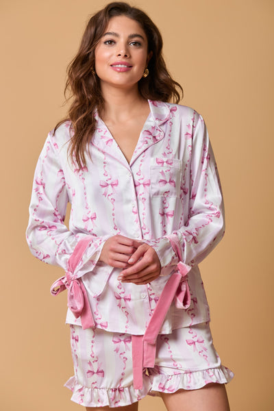 Satin Bow Print Pajama Set