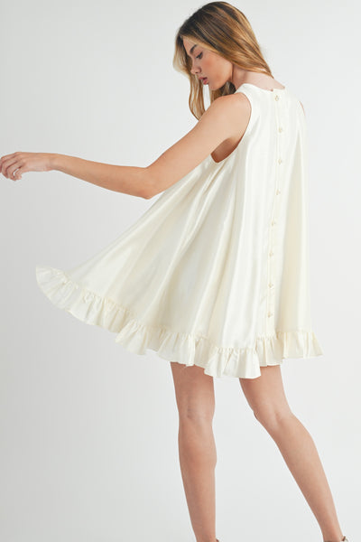 Taffeta Ruffle Button Back Mini Dress