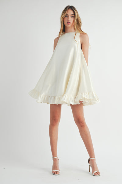 Taffeta Ruffle Button Back Mini Dress