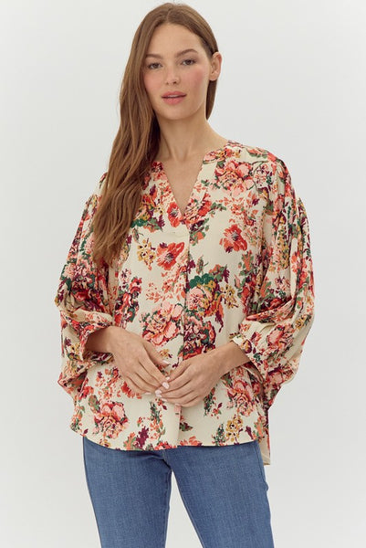 Floral Print 3/4 Dolman Sleeves Top