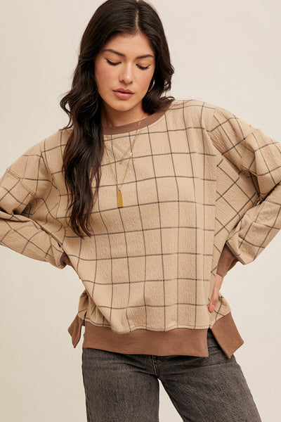 Crew Neck Jacquard Check Sweatshirt