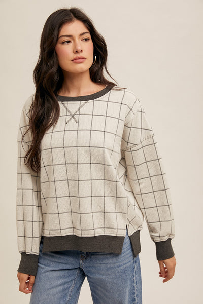 Crew Neck Jacquard Check Sweatshirt