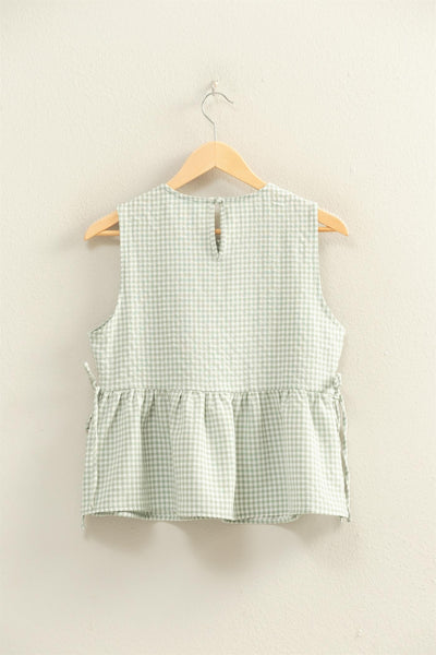 Textured Gingham Sleeveless Peplum Top