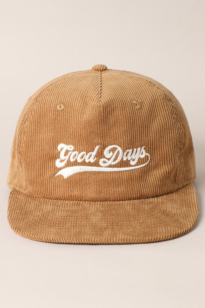 Good Days Letter Graphic Embroidery Corduroy Cap