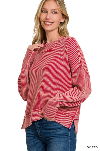Washed Side Slit Oversized Cropped Sweater