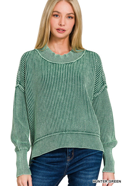 Washed Side Slit Oversized Cropped Sweater