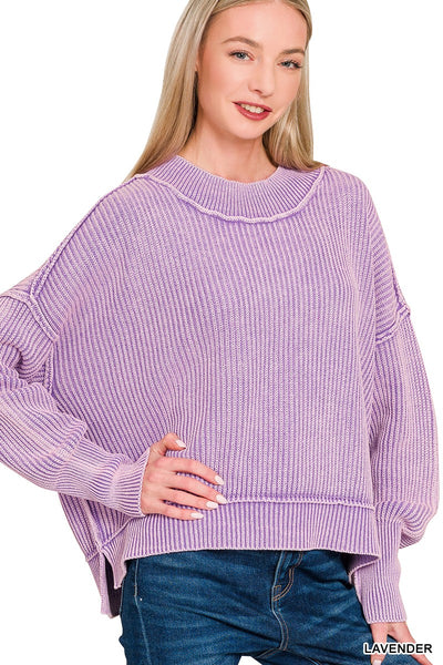 Washed Side Slit Oversized Cropped Sweater