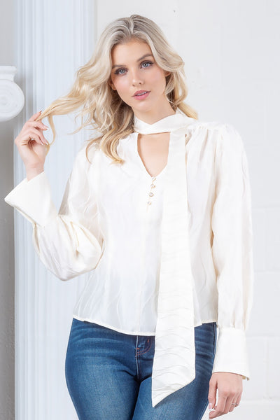 Satin Long Sleeve Button Detail Top