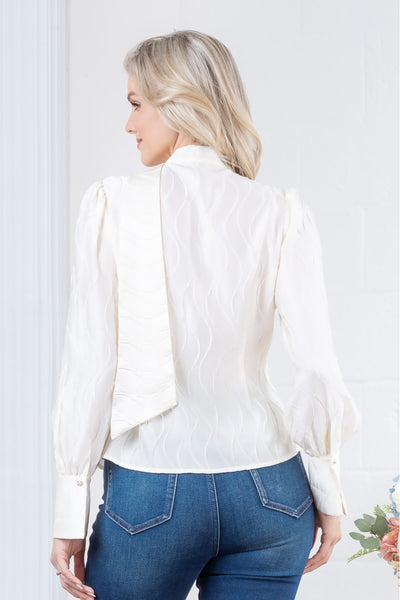 Satin Long Sleeve Button Detail Top