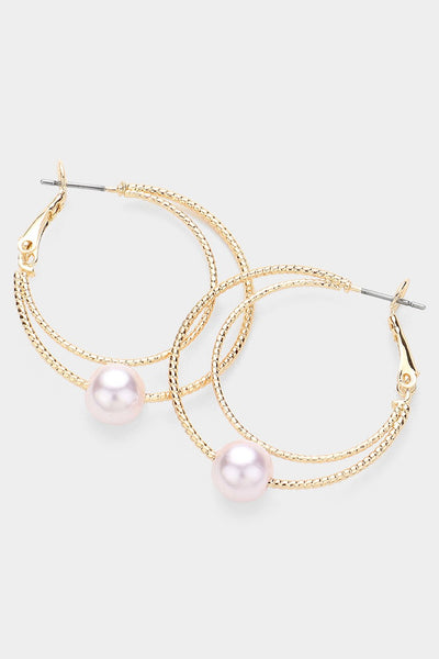 Pearl Pointed Double Hoop Earrings