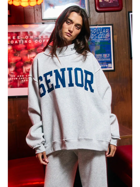 'SENIOR' Reversible Mock-Neck Sweatshirt