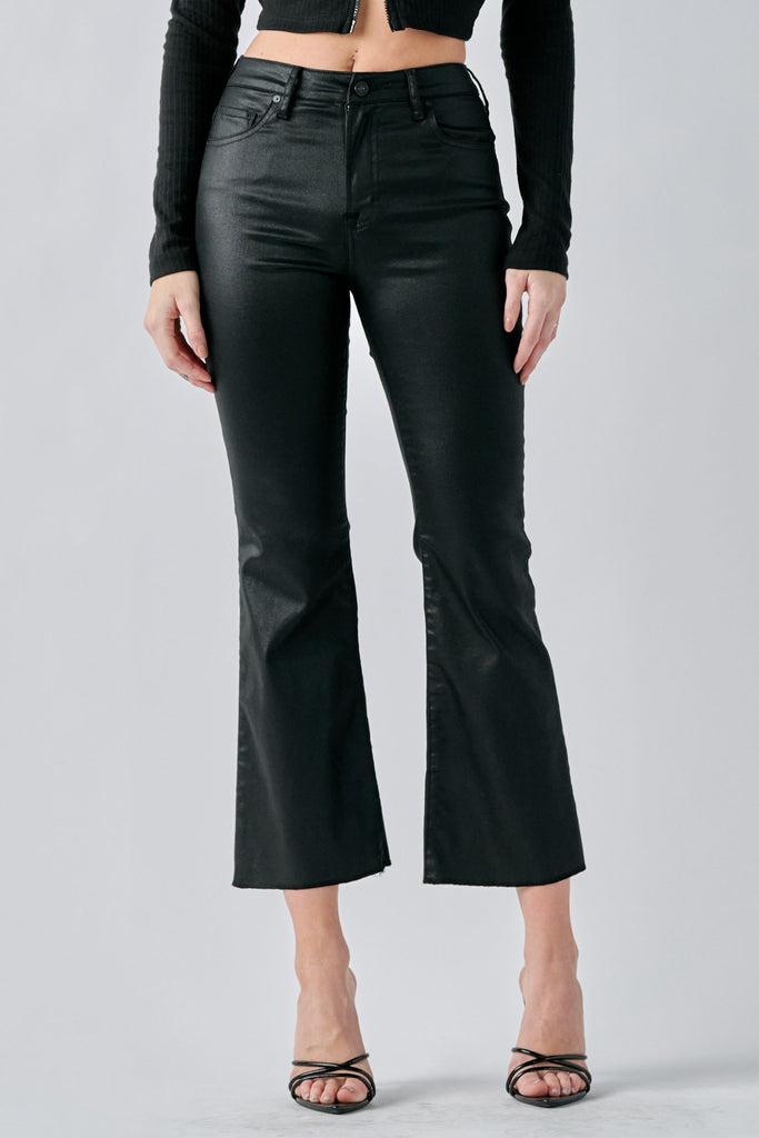 Hidden Black Coated Cropped Flare Jean