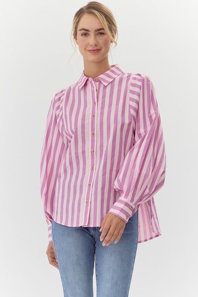 Bold Striped Print Balloon Sleeves Top