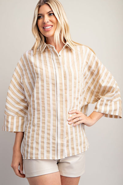 Lapel Collar Oversize Button Down Top