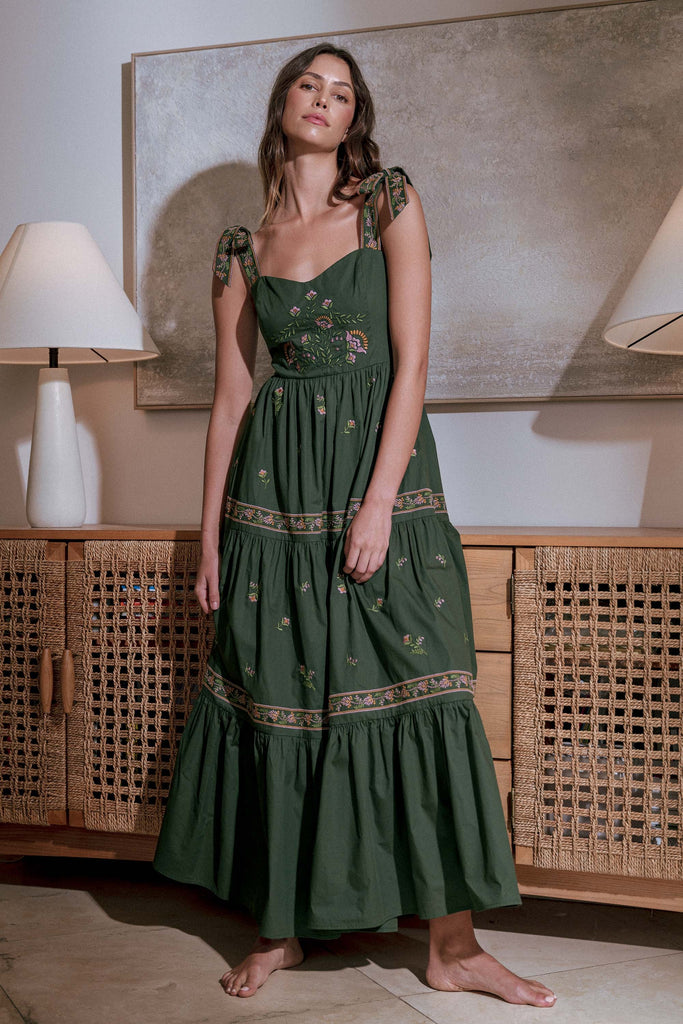 Floral Embroidered Tiered Maxi Dress