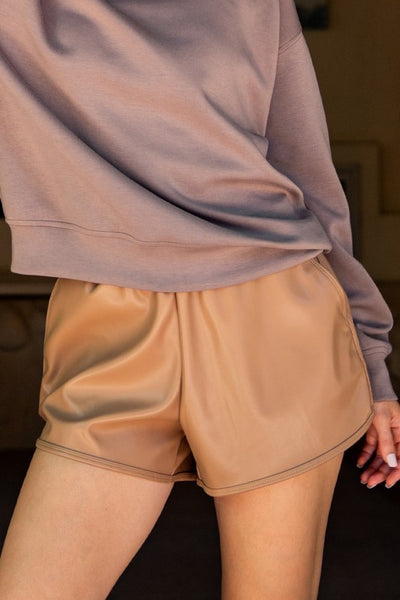 Elastic Waistband Faux Leather Short