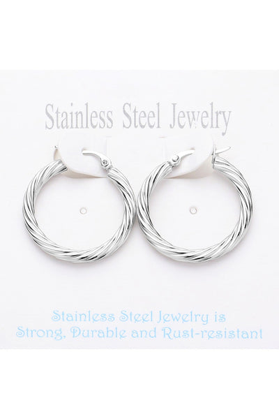 Textured Stainless Steel Hoop Pincatch Earrings