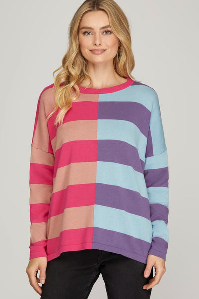 Long Sleeve Stripe Color Block Sweater