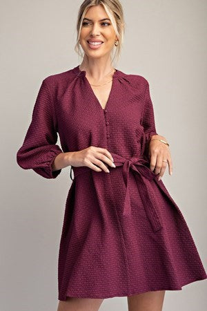 V-Neck Elbow Sleeve Dress