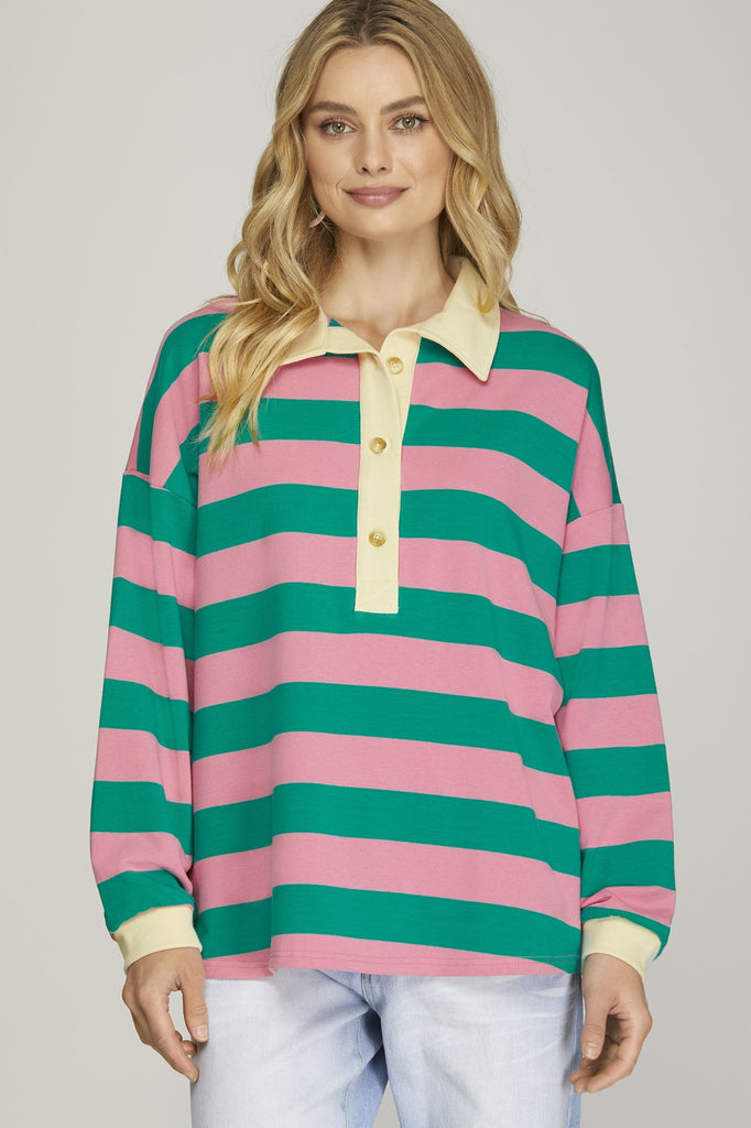 Oversized French Terry Striped Top