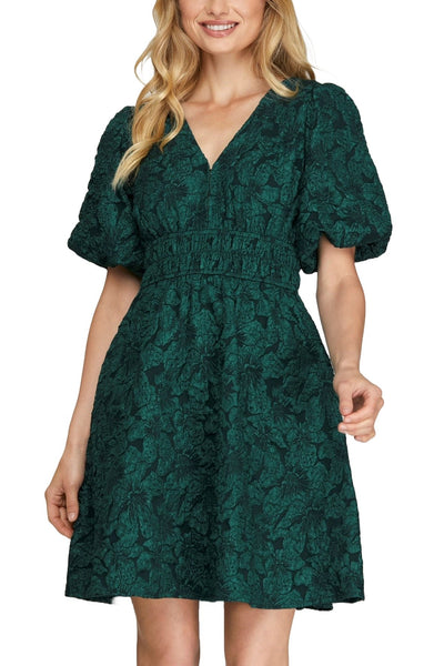 Floral Pattern Jacquard Dress