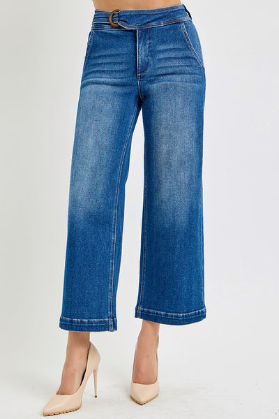 Risen Tummy Control High Rise Crop Wide Jeans