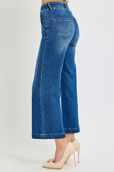 Risen Tummy Control High Rise Crop Wide Jeans