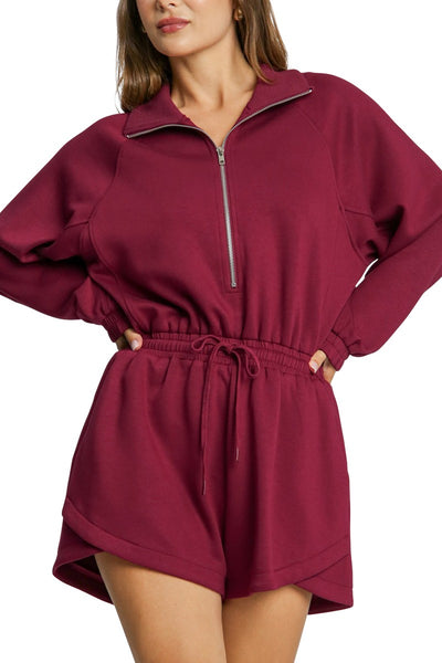 Long Sleeve Half Zip Knit Romper