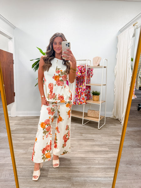 Floral Print Wide-Leg Pants