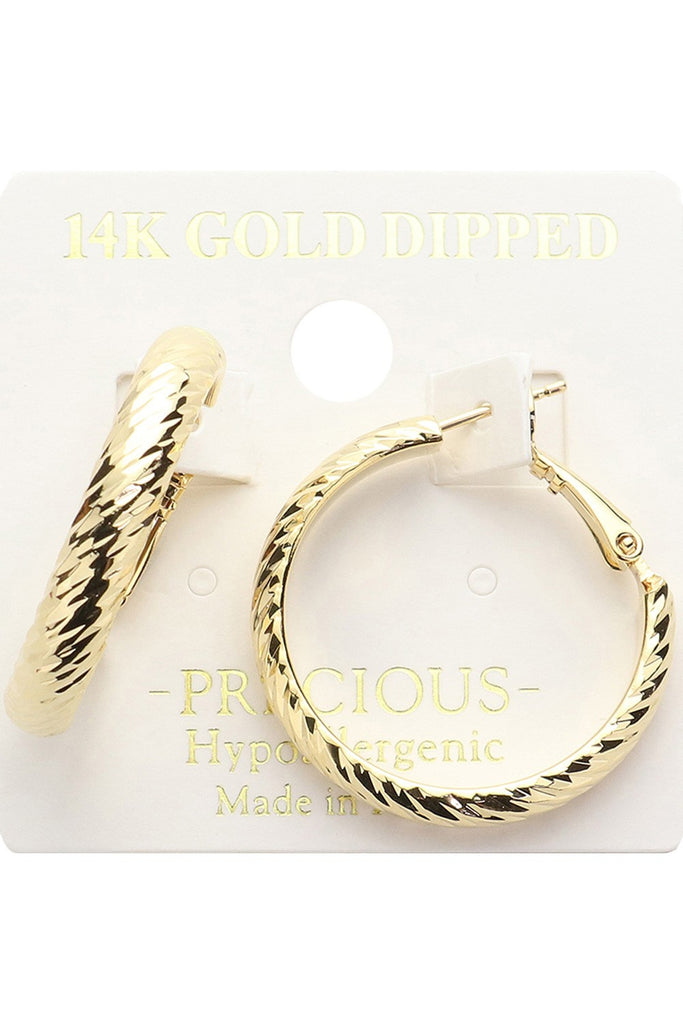 14K Gold Dipped Textured Metal Hoop Earrings