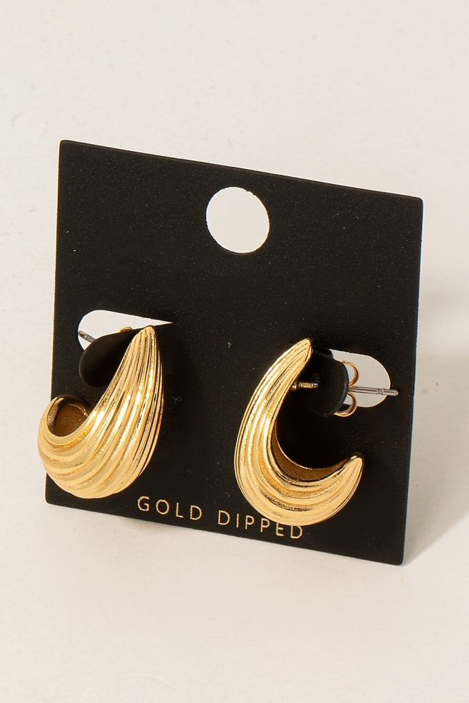 Gold Dipped Ridged J Hoop Earrings